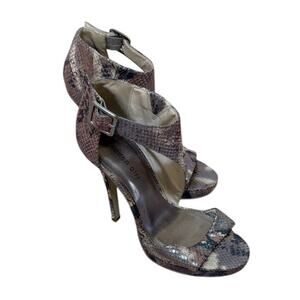 Madden Girl Heel Women 8 Brown Blitzzz Stiletto Buckle Snake Print Metallic Glam